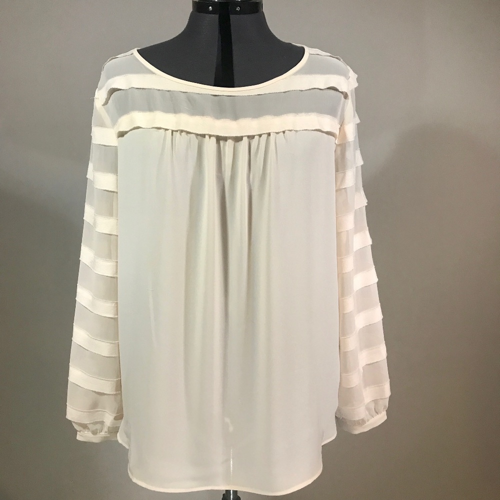 EUC LOFT Peach Embellished Sheer LongSleeve Blouse